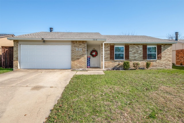 single story home with a garage and a front yard