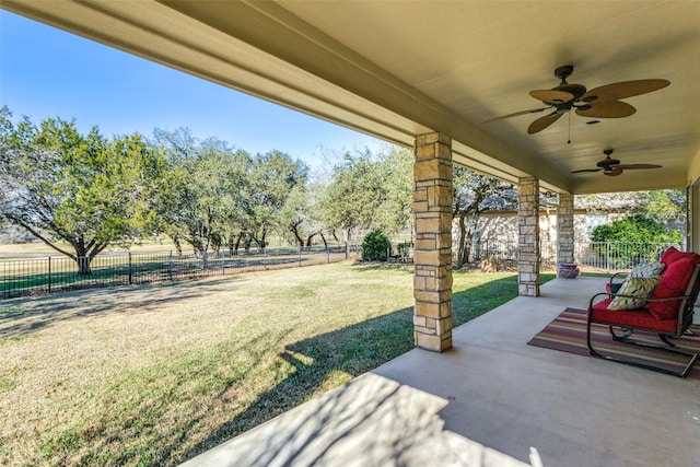 view of patio / terrace featuring ceiling fan