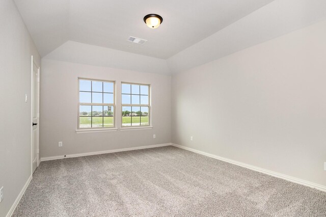 spare room with carpet, a raised ceiling, and vaulted ceiling