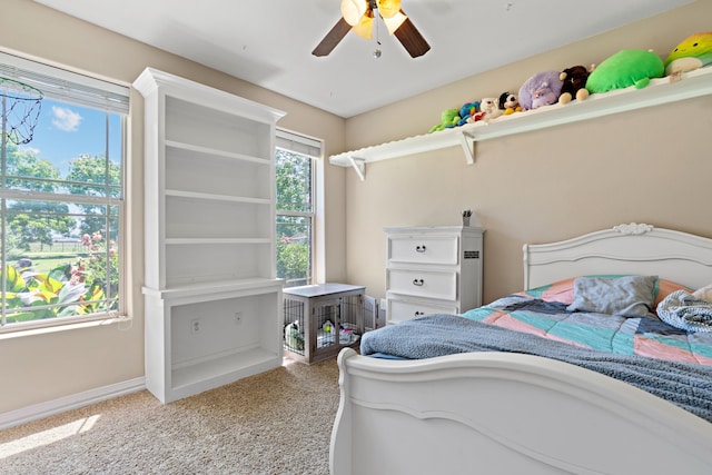 bedroom with carpet floors and ceiling fan