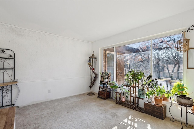 interior space featuring light colored carpet