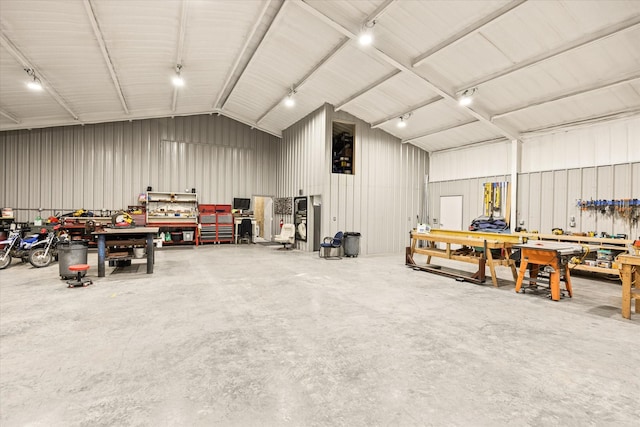 garage featuring a workshop area