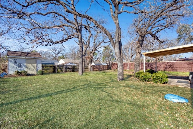 view of yard with a shed