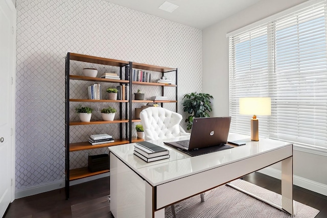 office area featuring dark hardwood / wood-style floors