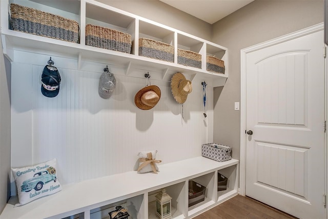 mudroom with dark wood-type flooring