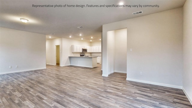 unfurnished living room with light wood-type flooring