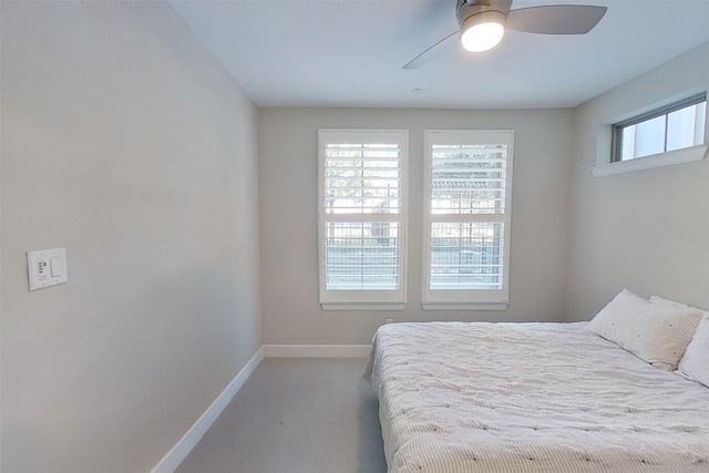 bedroom with carpet flooring and ceiling fan