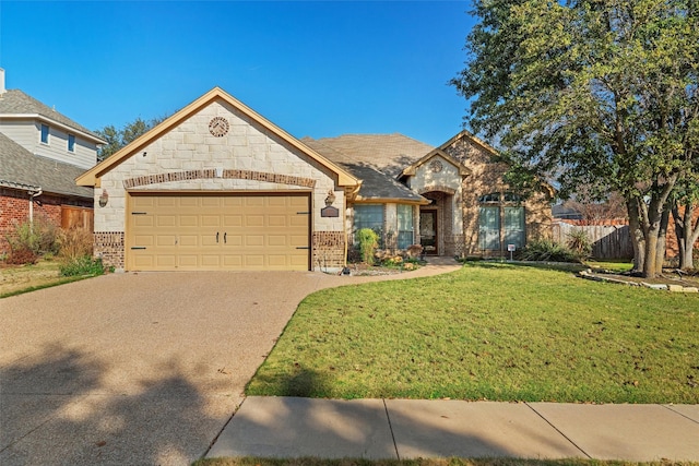 view of front of home with a garage and a front yard