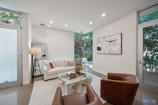 living room with expansive windows