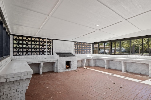 view of patio / terrace with a fireplace