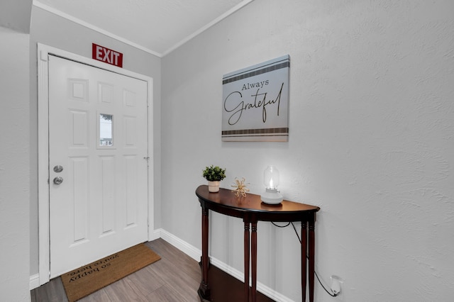 foyer entrance featuring hardwood / wood-style floors and ornamental molding