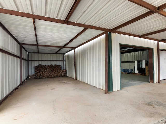 garage with metal wall