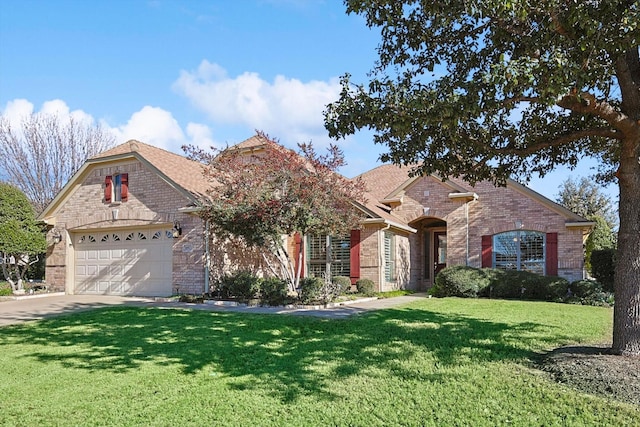 view of front facade with a front lawn and a garage