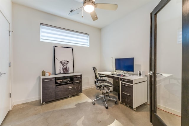 office featuring ceiling fan