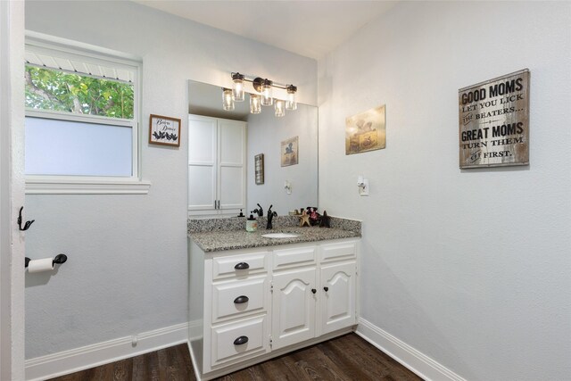 bathroom with wood-type flooring and vanity