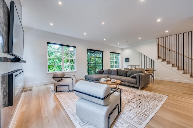 living room featuring light wood-type flooring