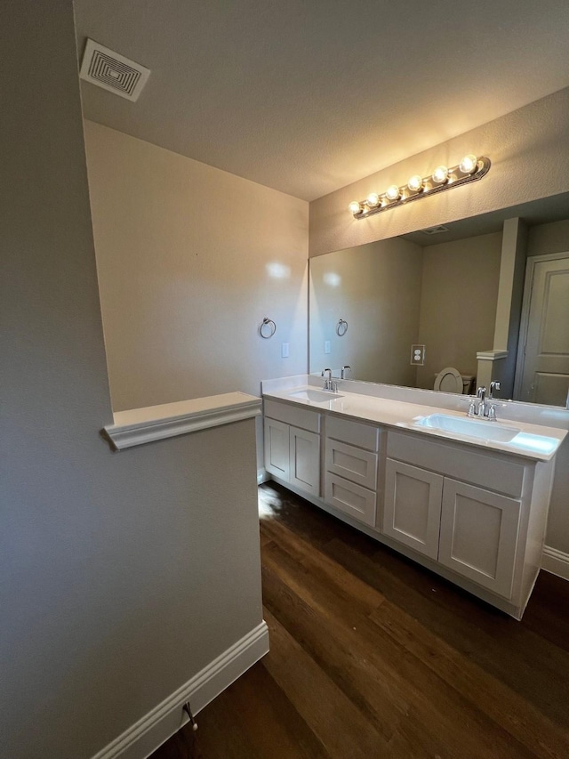 bathroom featuring wood-type flooring and vanity