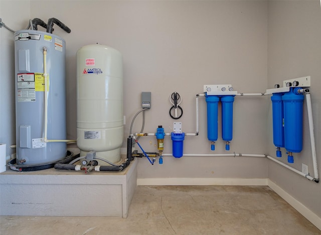 utility room featuring electric water heater