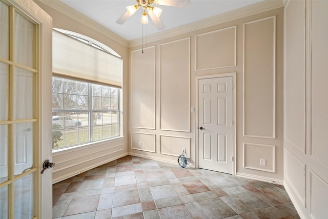 unfurnished sunroom with ceiling fan and lofted ceiling