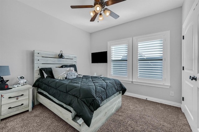 bedroom featuring carpet flooring and ceiling fan