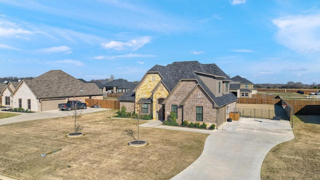 view of front of home with a front yard and a garage