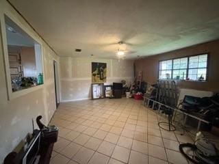 living room featuring tile patterned flooring