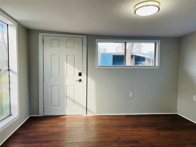 foyer featuring dark wood-type flooring and a textured ceiling