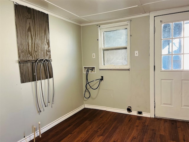 washroom featuring a healthy amount of sunlight, dark hardwood / wood-style floors, and hookup for a washing machine