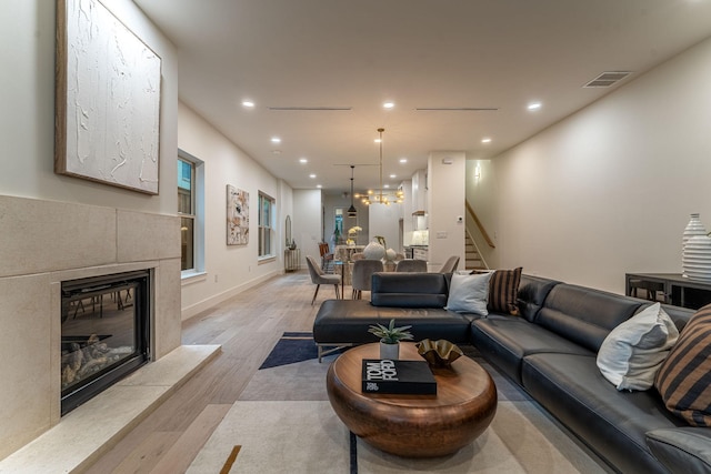 living room featuring light wood-type flooring