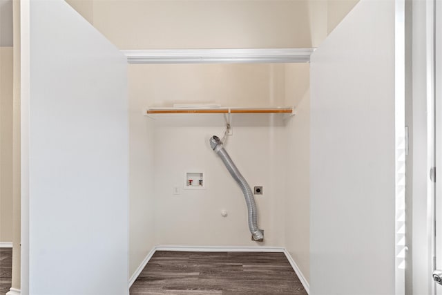 washroom featuring gas dryer hookup, electric dryer hookup, washer hookup, and dark hardwood / wood-style flooring