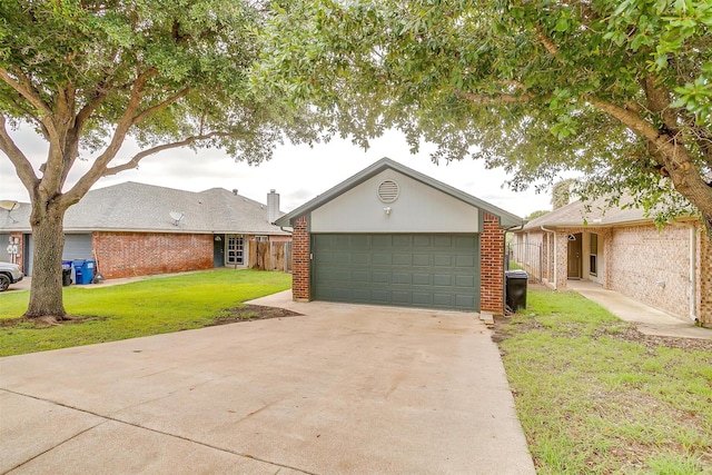 single story home with a front lawn and a garage