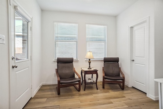 living area with light hardwood / wood-style floors