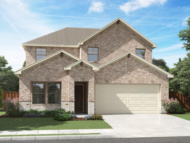 craftsman house featuring a garage and a front lawn