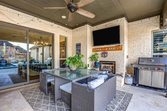 view of patio / terrace featuring ceiling fan and area for grilling