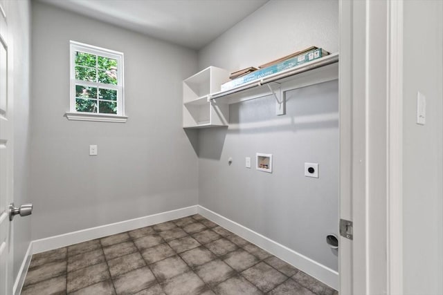 clothes washing area featuring hookup for an electric dryer and hookup for a washing machine