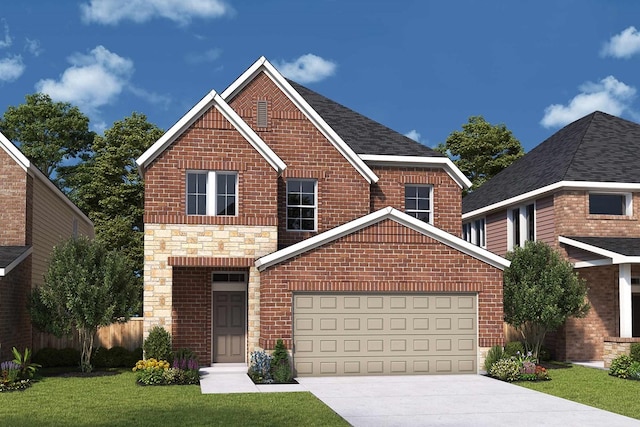 view of front facade with a garage and a front lawn