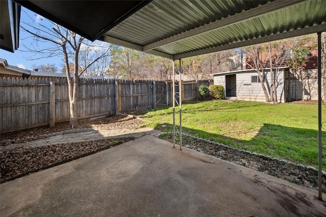 view of patio / terrace featuring an outbuilding