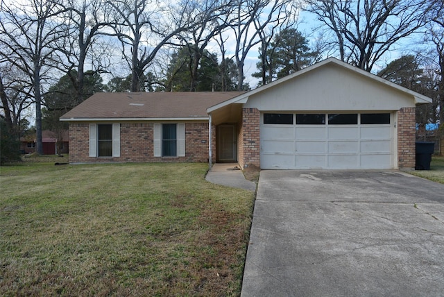 single story home featuring a garage and a front lawn