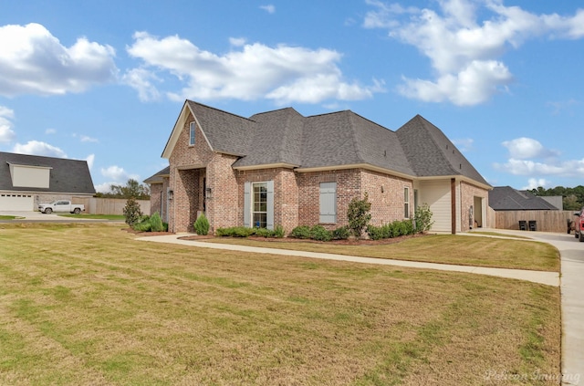 french country style house featuring a front lawn