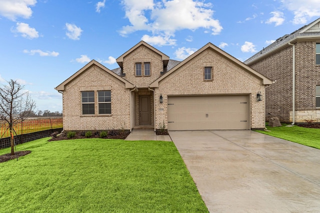 view of front facade with a garage and a front yard