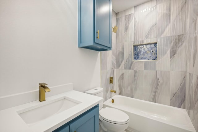 full bathroom featuring vanity, shower / washtub combination, and toilet