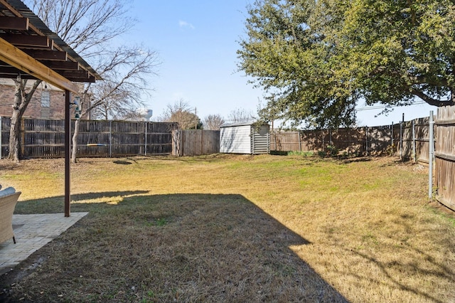 view of yard featuring a shed