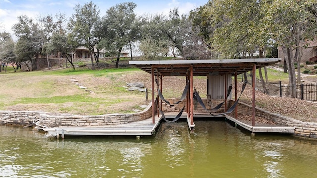 view of dock featuring a water view