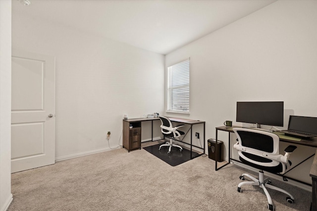 home office with light carpet