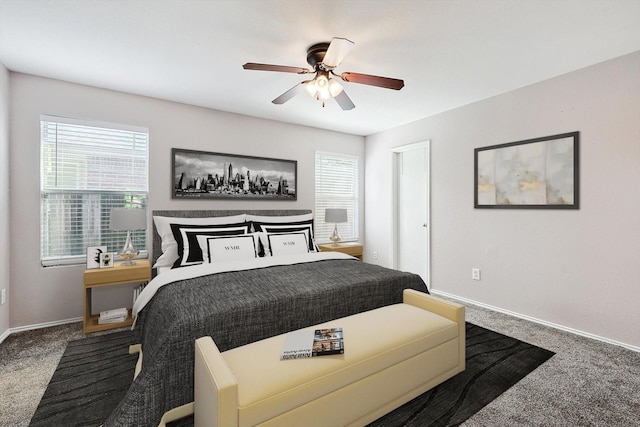 bedroom with carpet floors and ceiling fan