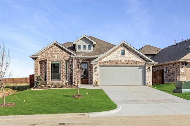 craftsman-style house with a front yard and a garage