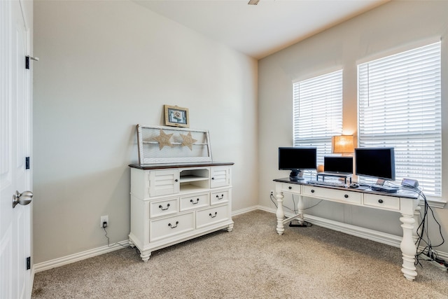 home office featuring light carpet