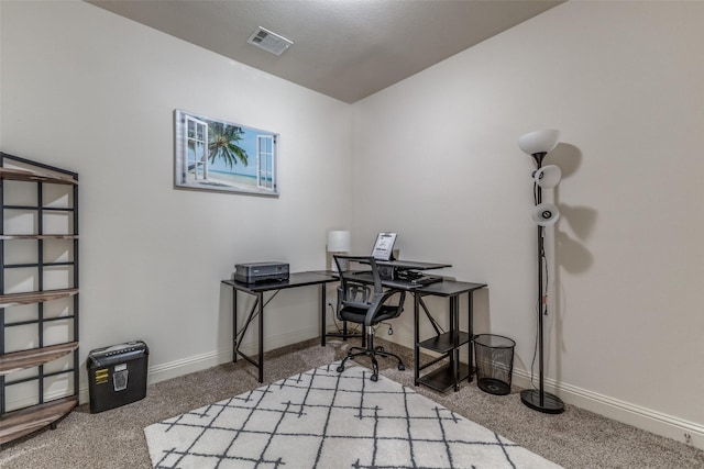 office space featuring light carpet