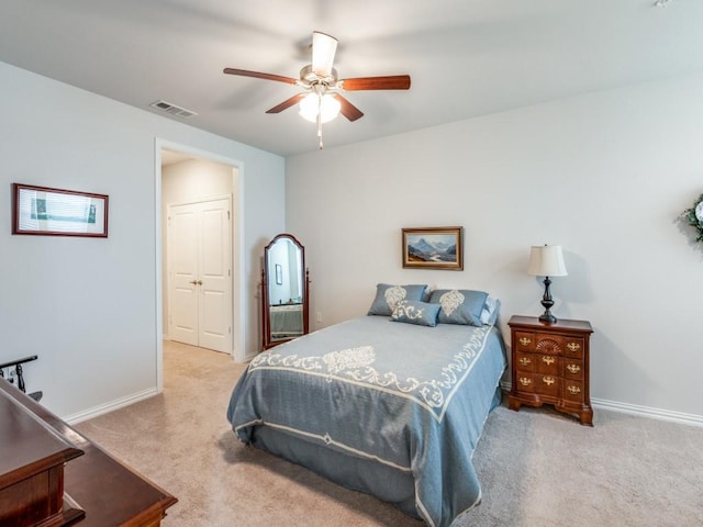 bedroom with carpet flooring and ceiling fan