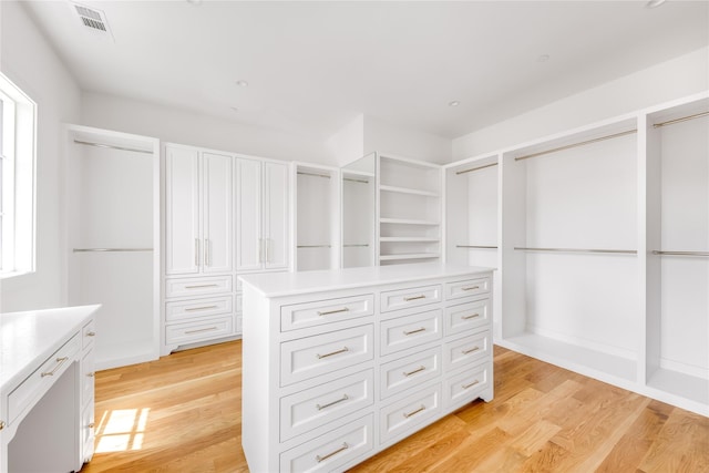 spacious closet with light hardwood / wood-style flooring